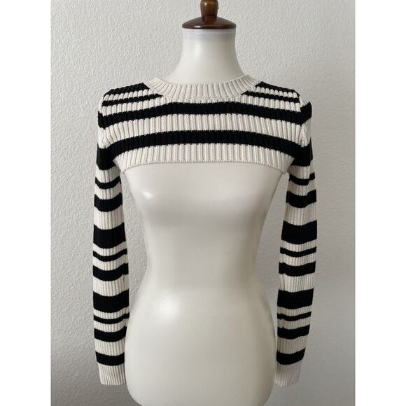 Anthropologie Maeve Crewneck Sweater Cropped Ribbed Knit Striped - Picture 1 of 5